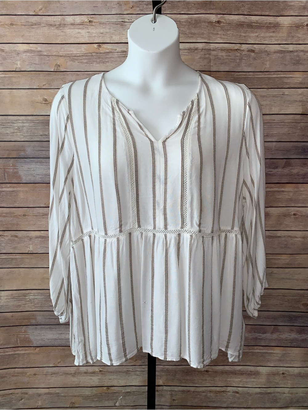 Fever Women’s Cream Striped Peasant Blouse - Size 2X